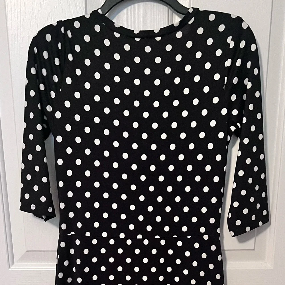 DOUBLJU Polka Dot Wrap Dress - Black and White - Picture 5 of 10